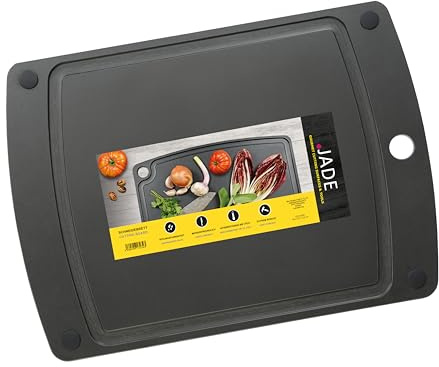 JADE Schneidebrett Gourmet Gripper (44 x 32,5 cm) mit Saftrille & rutschfesten Füßen - aus Zellulose-Laminat, schwarz - messerschonend, spülmaschinenfest, hygienisch, hitzebeständig
