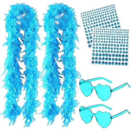 BDSHUNBF 4 Stück Federboa, Feder Boa, Kostüm-Accessoire, mit Herzförmigen Randlosen Sonnenbrillen, für Cosplay, Halloween, Weihnachten, Kostüm Karneval, Kostümparty