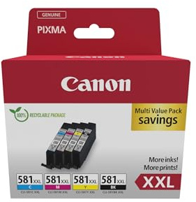 Canon CLI-581XXL Original Druckerpatronen Multipack | Echte Canon Tinte - Schwarz plus Cyan, Magenta und Gelb - für PIXMA TR8550, TR7550, TS6150, TS6151, TS8150, TS8151 und mehr!