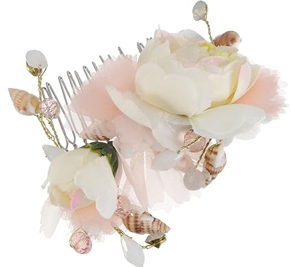 FOMIYES Eleganter Brautkamm aus Stoff mit Muschel und Rosa Seidengarnblume Fs139 Stilvoller Haarkamm Hochzeits Haarschmuck für Besondere Anlässe