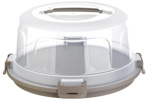 Engelland Runde Kuchen-Transportbox mit Griff, Deckel und 4-fach Klick-Verschluss, Farbe: Braun-Transparent, Ø 36,50 cm x H 17,50 cm, BPA-frei, Torten-haube, Stückeinteilungshilfe