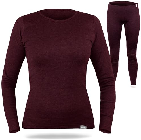 SES Thermounterwäsche Damen Set 48 Bordeaux - Atmungsaktive & Langlebige Thermowäsche aus Baumwolle - Wärme & Komfort für Winter, Ski & Outdoor