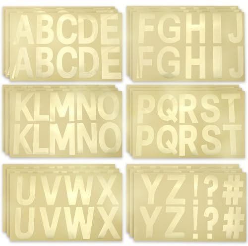 232PCS 24 Blatt Buchstaben Aufkleber, 6cm Alphabet Aufkleber Selbstklebende Großbuchstaben Aufkleber Schriftart Klebeaufkleber für Scrapbook Basteln Briefkasten Tafel (Golden)