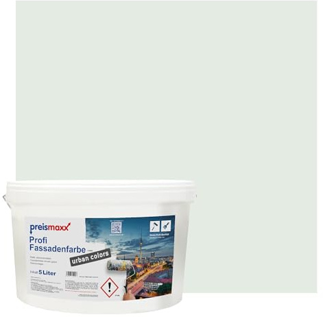 Preismaxx Profi Fassadenfarbe Grün Weissgrün silikonharzverstärkt aussen 5l | Für Putz Beton, Abperleffekt, wasserabweisend, UV-beständig, hohe Deckkraft, rissfüllend, diffusionsoffen, Made in Germany,