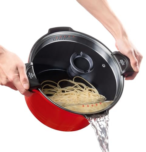 ROSSETTO Pentola Scolapasta a Induzione 24cm, 4.5 Litri Antiaderente per Pasta con Coperchio Alluminio, Rosso