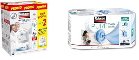 Rubson | Absorbeurs d'humidité AERO 360° Pure (2 appareils + 2 recharges) & Rubson Recharges Pure Tab pour absorbeur d'humidité AERO 360° (4 x 450 g) – Recharges neutres anti-humidité