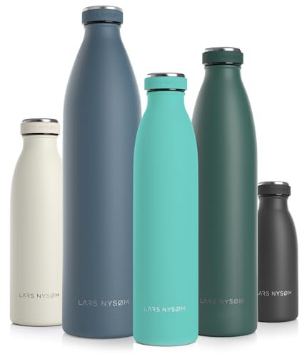 LARS NYSØM Edelstahl Trinkflasche 350ml, 500ml, 750ml, 1L, 1 5 liter | Thermosflasche Kohlensäure geeignet | Auslaufsichere Wasserflasche für Sport, Outdoor, Schule (Aqua Turquoise, 750ml)
