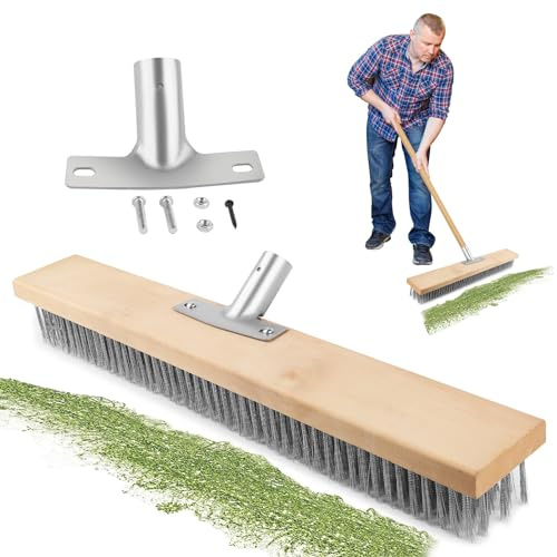 MOKIDO 50 cm Drahtbesenbürste, Dauerhaft Drahtbesen Zur Moosentfernung, Garden Stahlbesen Unkraut Aus Edelstahl, für Robustes Unkrautmoos und Algen an Dusche, Wand, Garage, Hof, Terrasse