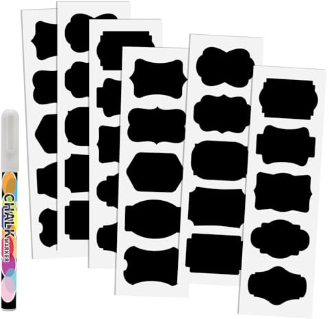 SVNOOC Tafel Aufkleber selbstklebend mit Stift, Küche Gewürzglas Etiketten für Lagerung, Organisation, Flaschen und mehr, wasserdicht, 5,8 x 3,8cm (Schwarz)