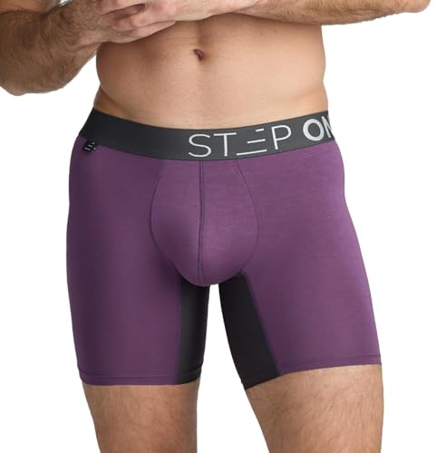 STEP ONE Mens Boxers Shorts, 1 Pair, Anti Chafing Underwear for Men, Moisture-Wicking Boxer Shorts with 3D Pouch. Fabric Made from bamboo viscose Purple and Grey X-Large