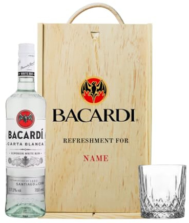 Personalied Bacardi White Rum Gift Set With Glass