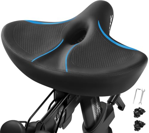 Oversized Peloton Bike Seat, Comfortable Bicycle Saddle Replacement for Men & Women, Extra Wide Saddle Compatible with Peloton, Echelon, Exercise, Electric, Cruiser Bikes (Blue)