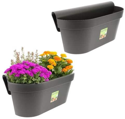 GarPet 2er Set Geländerkasten Balkon mit Wasserspeicher Blumentopf Zaun Blumenkasten Geländer Balkontopf Balkonkasten