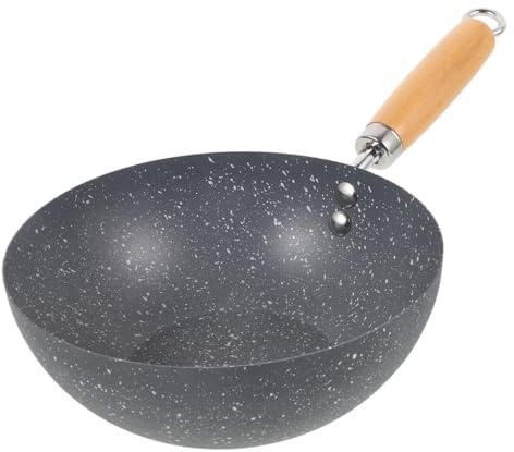 Alipis Padella Wok Antiaderente 20cm, Mini Padella Con Rivestimento in Marmo, Ideale Per Cucina Domestica, Multifunzione Per Frittura E Cottura, Manico in Legno