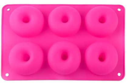 VONCYKI Stampo per ciambelle in silicone a 6 fori, antiaderente, strumento di cottura sicuro per forno (rosso rosa)