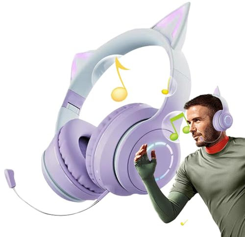 Générique Wireless Cat Ear Headphones | Girls Headphones | Cute Cat Ear Headset | RGB Lighting Foldable Headset with Mic and Volume Control | Stereo Sound Over-Ear Headphones for Girls