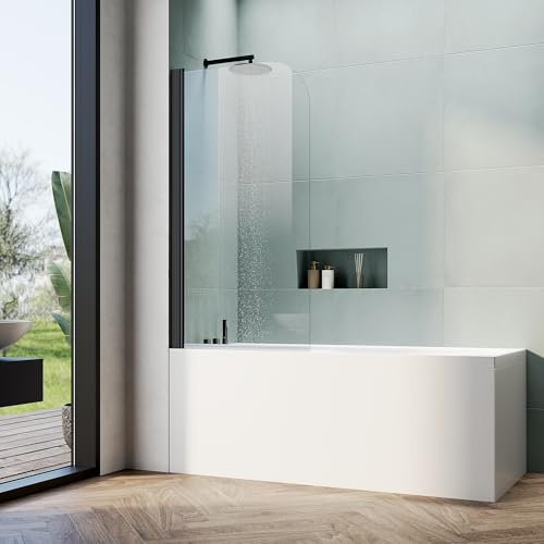 ELEGANT Bathtub Shower Door 32 W x 55 H, Frameless Tub Shower Glass Door, 1/4 Tempered Glass, Bathtub Glass Panel in Matte Black