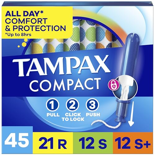 Tampax Paquete múltiple de tampones compactos de perlas para mujer, con trenza LeakGuard y aplicador extensible, absorción regular/super/superplus, aplicador compacto extensible, sin perfume, 45