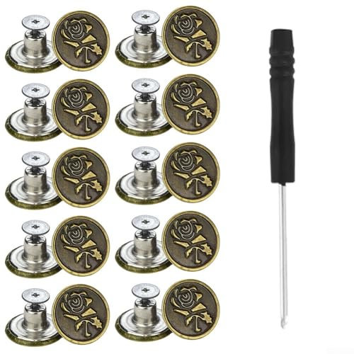 Rivetti filettati senza chiodi, bottoni in metallo per jeans, 10 pezzi di ricambio NoSew Kit (B)