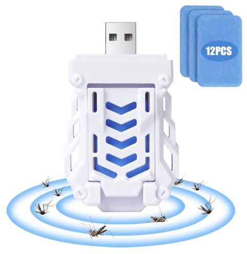 AOOWU Portatile Repellente per Insetti, 12 Pezzi Piastrine Antizanzare, USB Mosquito Killer Repeller, Elettrico per zanzare Sicurezza, Summer Sleep Repellente Fa Un'escursione All'aperto All'aperto