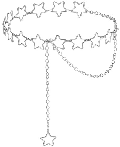 ElevateTech Damen-Stern-Hüftkette Metall Kettengürtel silberner Metall Bauchkettengürtel verstellbar Übergröße hübsches Deko passend für formelle Kleidung Jeans Kleider Freizeithosen Mädchen