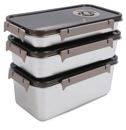 POENVFPO Contenitore Ermetico per Alimenti in Acciaio Inossidabile, Grande Capacità 6L con Coperchio, per Cucina e Frigorifero