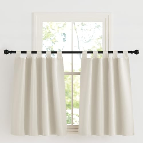 KGORGE Rideaux Court Occultant Thermiques Isolation à Froid/Chaleur pour Placard Armoires Chambre Fenêtre Cuisine, Lot de 2 Rideaux Brise-Bise Opaque avec Pattes, 90x90cm, Beige Clair