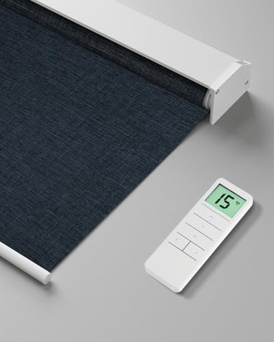 Tokblind Motorized Roller Blind with Remote Control, Blackout Electric Window Shade Compatible with Alexa Google via Hub, Rechargeable Smart Blinds for Windows Customized Size (Fabric Navy Blue)