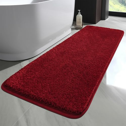 Myting Tappeto Grande per Vasca 180x60 cm Rosso Tappeto da Bagno Antiscivolo Lavabile, Fondo in Gomma Tappeto Doccia Estrazione Rapida Extra Lungo