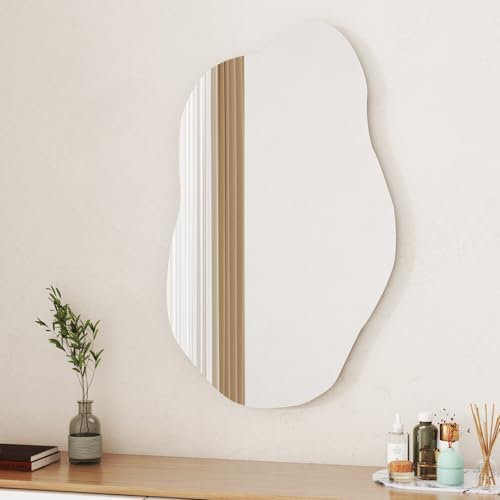 Boromal Asymmetrischer Spiegel 62x90cm Badspiegel Asymmetrischer Badezimmerspiegel Wandspiegel Dekorative Spiegel für Badezimmer, Waschräume, Schlafzimmer