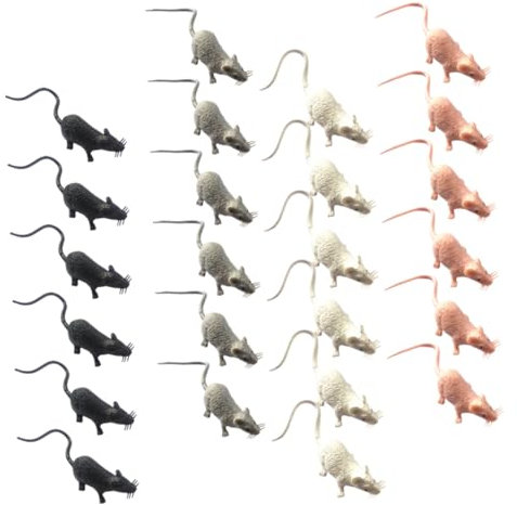 HAPINARY 24pcs Garden Mouse Ornaments Set Plastic Mouse Figures in Black White Grey Pink Miniature Courtyard Decor for Landscape Decoration and Indoor Outdoor Display