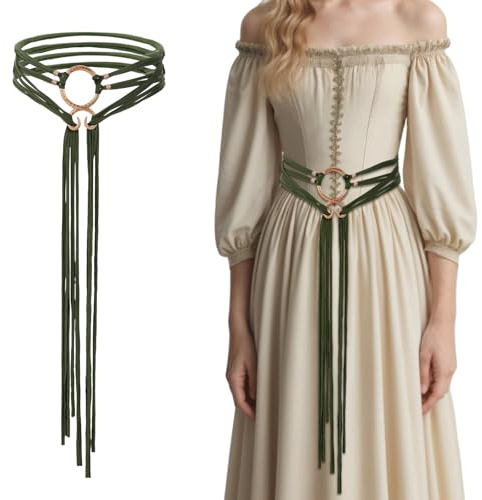 Abeillo Cintura lunga in corda, Cintura medievale vichinga con croce per donne, Cintura da fiera rinascimentale, Cintura in corda da strega, accessori medievali per donne, verde, L