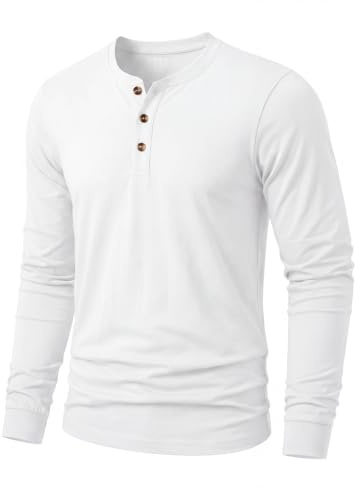 TACVASEN Chemise Henley Homme Coton Manche Longue Tshirt Basic avec Placket Boutonné Coupe Standard Chemise Décontractée Tshirts Casual