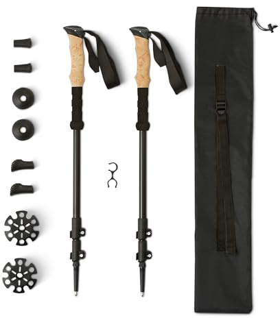 Amazon Basics Bastones de Trekking para Senderismo, Bastones Plegables, Aluminio Ligero, 134,6cm, Negros