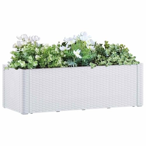 Arriate con Sistema Riego Automático Blanco, Jardinera Rectangular Exterior para Huerto Urbano Terraza, Macetas Exterior Grandes