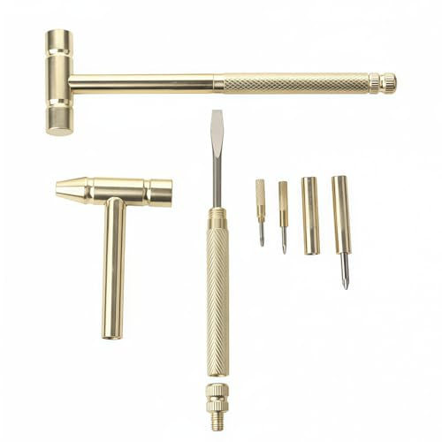 1Pc Mini Golden Brass Hammer with Screwdriver Hand Tools Multifunction 6 in 1 Jewelers Hammer for Repair Mobile Phones,Laptops,Watches,Glasses,Small in Size and Light in Weight