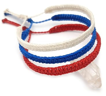 X3 Armbänder, blau, weiß & rot, geflochten, aus Makramee mit Wachsfaden, handgefertigt in Frankreich, verstellbar, Unisex und wasserbeständig, Breite 6 mm, Farbe Flagge Frankreich, Niederlande, Ref