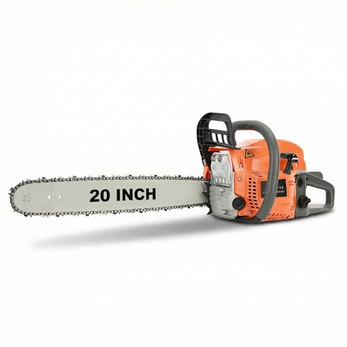 20 Petrol Chainsaw, 58CC 2-Stroke Top Handle Chain Saw, Lightweight Powerful Saw for Tree Felling, Logging, Garden Pruning, Heavy Duty Tasks, 8500rpm (Orange)