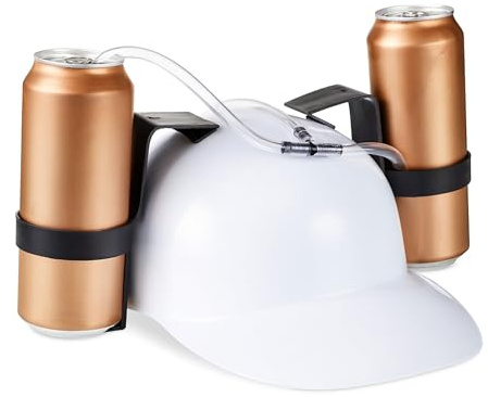 Relaxdays 1 x Casco de Fiesta, Casco con Manguera, para 2 latas de Cerveza, artículo Divertido para Festivales, Blanco