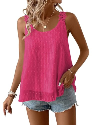 TUUHAW Canotta Donna Estiva Elegante Senza Maniche Girocollo Boho Camicia | Casual Abbigliamento Pizzo Floreale Canotte Tank Top, Allentate Maglietta, Floreale Pizzo Camicetta, Vintage Classico Canotta