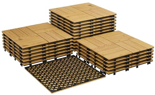 Garvee Dalles terrasse bois d'acacia 30x30cm emboîtables, Jaune 33PCS | Caillebotis clipsables étanches et antidérapantes, installation facile pour terrasse, balcon, piscine, jardin, douche