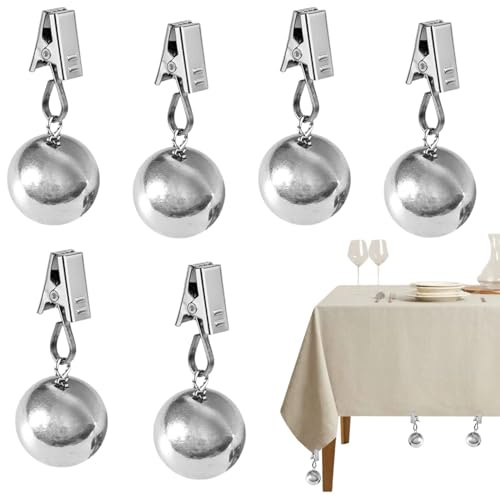 Tischdeckenbeschwerer 6 Stück Stabile Tischdecken Gewichte, Extra Schwere Rostfreie Edelstahlkugeln, Rostfreie Edelstahlkugeln mit Clips, Gewichte für Vorhänge, Outdoor-Picknicktisch, Fahnen, 68 g