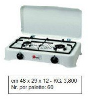 Parkerkocher mit 2 Brennern, Methan-Gas, mit Grillrost und emaillierten Tellern, 48 x 29 x 12 cm