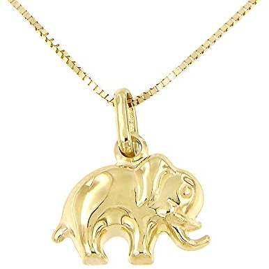 Lucchetta - Elefante Portafortuna | Ciondolo con Catenina in Oro Giallo 9 carati, 45cm riducibile a 42, Collane d'Oro Vero per Regalo Donna Ragazza