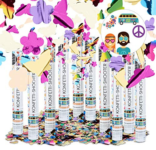 Relaxdays 10er Set Party Popper bunt mit Schmetterlingen, Blumen, Konfetti Kanone für Mottopartys, 40 cm Party Shooter, Mehrfarbig