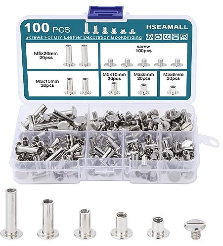 HSeaMall 100 Set Binding Schrauben 5 Größen Beiträge Nagel Rivet Button Solid Belt Tack Schraube Verschluss Leder Reparatur Schrauben