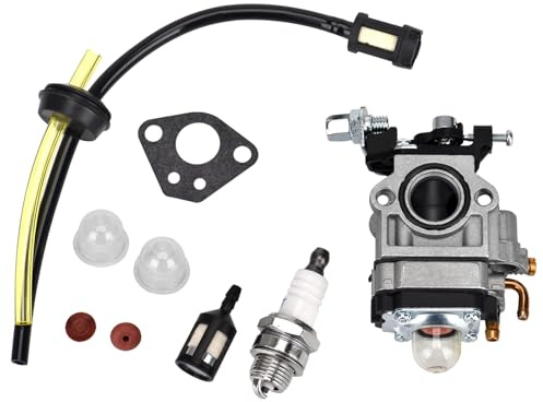 Queta Vergaser für Motorsense 52 cc 49 cc 43 cc, Carbu-Set mit Dichtung, Schlauch, Zündkerze und Benzinfilter