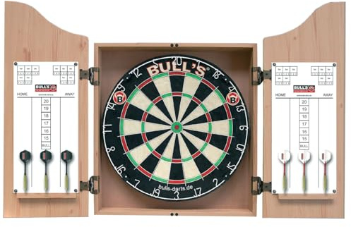 BULL'S 67915 dartstation dartkabinett + bristleboard + tillbehör, ljus ek, 55 x 68 x 11 cm
