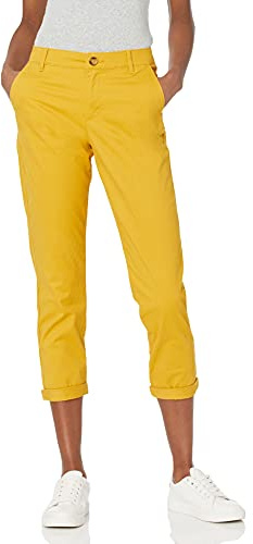Amazon Essentials Women's Mid-Rise Slim-Fit Stretch Cotton Twill Cropped Capri Khaki Pants (Available in Plus Size), Dark Yellow, 16
