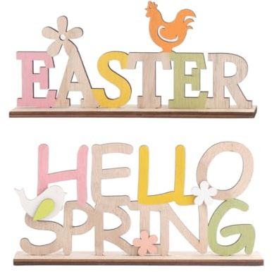 ABOOFAN 2 Stück Schriftzug Ostern Holz Easter Hello Spring Holzschrift Osterdeko Desktop Ornament Frühling Ostern Party Festival Dekoration Zuhause Wohnzimmer Schlafzimmer Tischdeko